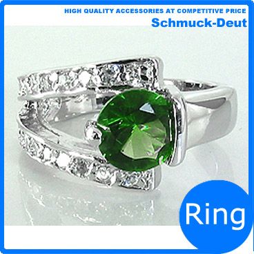 XMAS GIFT JEWELRY SALE ROUND GREEN EMERALD WHITE GOLD PLATED COCKTAIL 