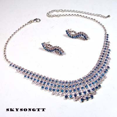Baby Blue Crystal Pendant Wedding Necklace Set S1040X  