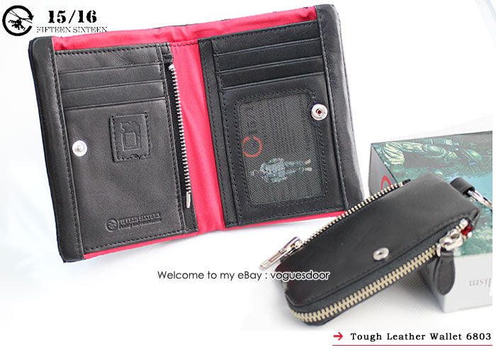 New Tough Punk Removable Mens Black Leather Wallet 6803  