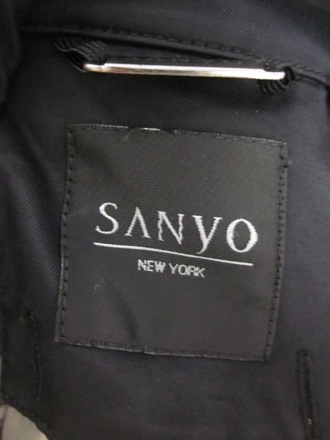 SANYO NEW YORK Black Cotton Lined Belt Trench Coat Sz L  