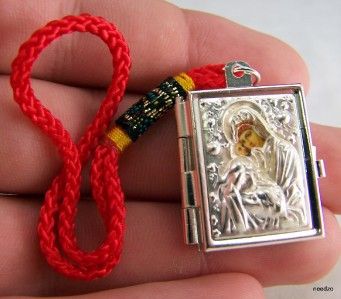 Rare Virgin Mary Russian Silver Icon Box Locket Medal  