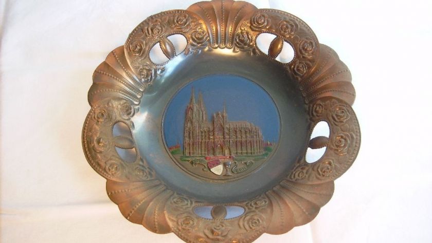 Antique souvenir plate Köln Art Noveau copper dome blue  
