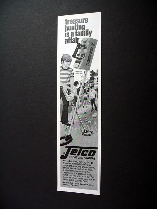 Jetco Treasure Hawk 990 metal detector 1974 print Ad  
