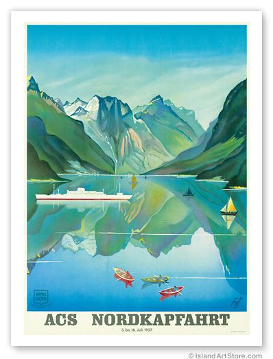 Vintage Travel Poster Norway Fjord Cruise HAPAG LLOYD   