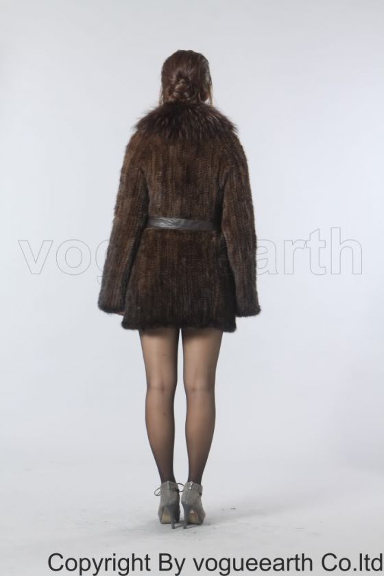 206 real raccoon knitted A+mink fur brown coat/jacket  