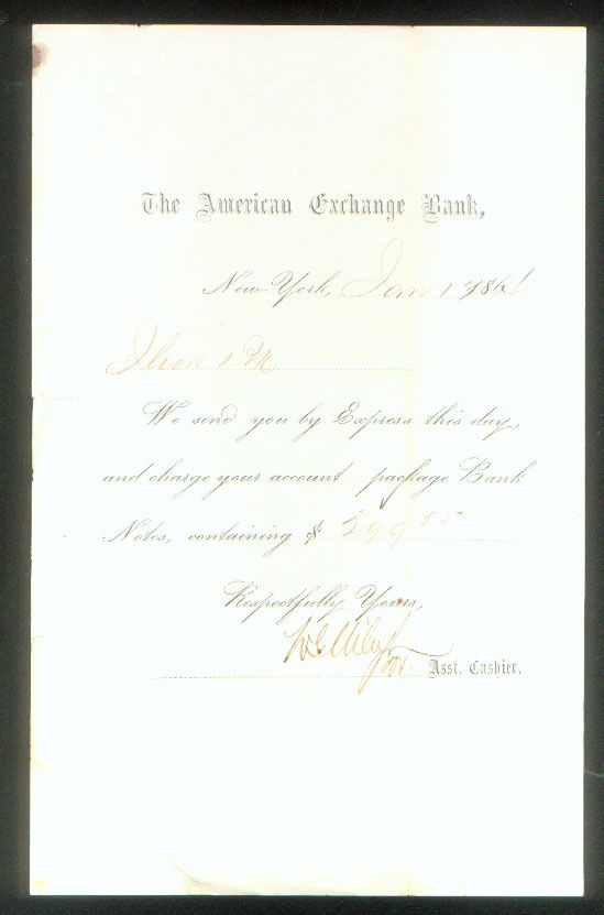 NY AMERICAN EXCHANGE BANK CIVIL WAR PACKAGE BANK NOTES  