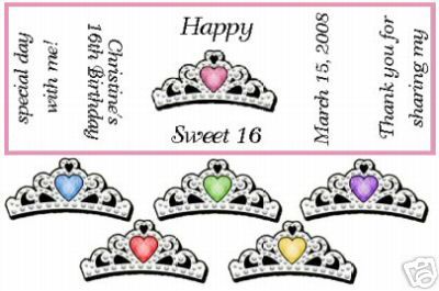 180 Sweet 16 Candy Wrappers/Birthday Party Favors/Tiara  