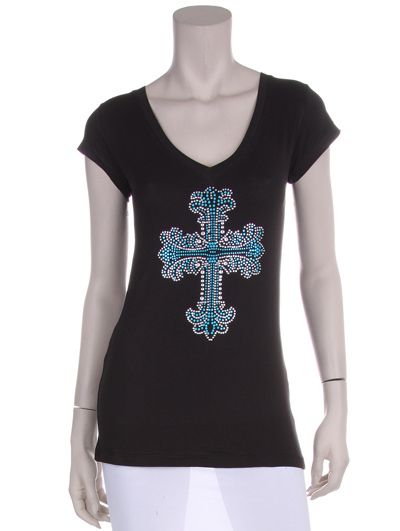   Embellished T Shirt, Cross & *Faith*, Plus Sizes, Black  