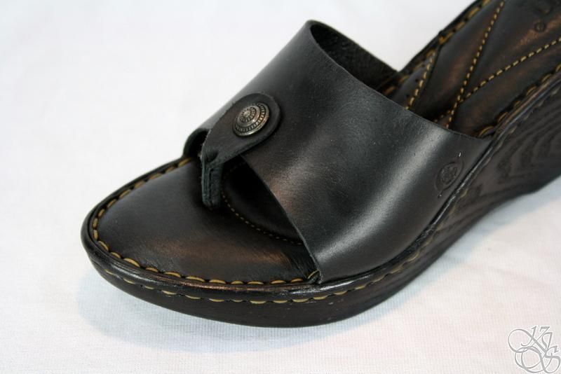 BORN Tweet Slip On Black F/G Wedge Heels Womens Sandals Shoes New size 