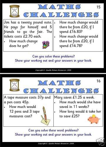 Primary Teaching Resources Year 6 Maths Challenge cards  