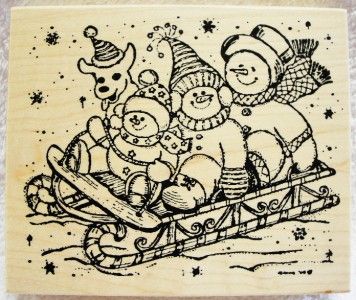 Northwoods rubber stamp Christmas Snowman Dog Sled Cute  