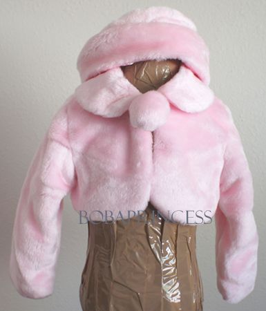 New INFANTGirl Faux Fury Hooded Cape Coat PINK Size 0 3  