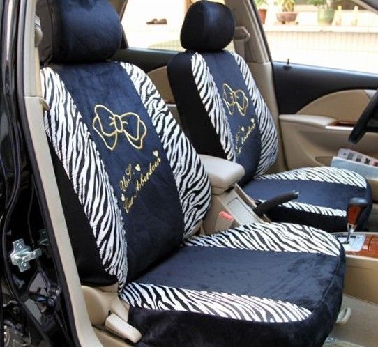   Black + White Zebra Lace Series Bow Car Auto Seat Holder Cover  